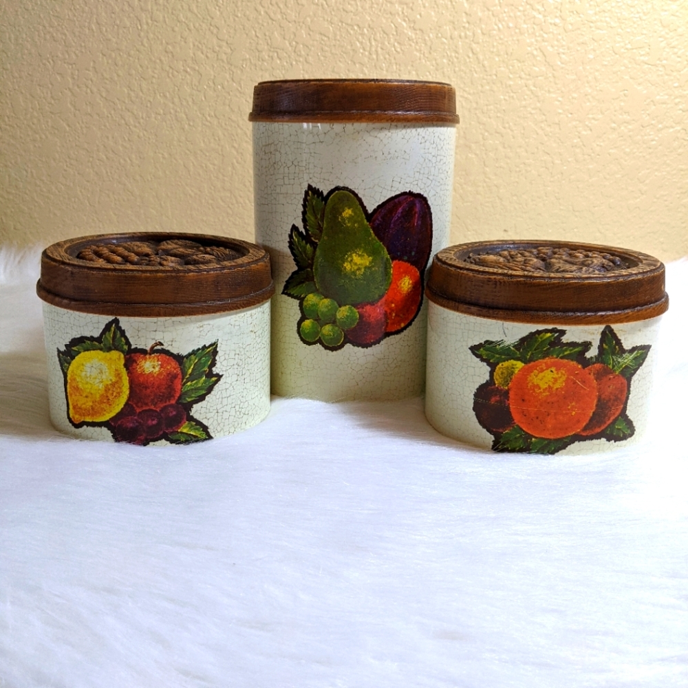 Vtg Cheinco Housewares Fruit Canister 3